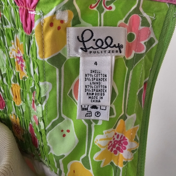 Lily Pulitzer Lime Green & Pink Ladybugs Fruit Geometric Print Strapless Dress 4 - Picture 15 of 17